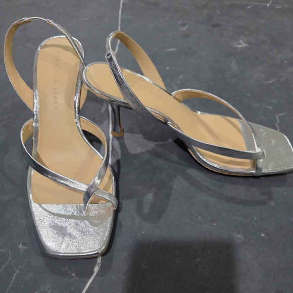NEW Veronica Beard Silver Strappy Heeled Sandals Size 9.5 - Picture 3 of 8